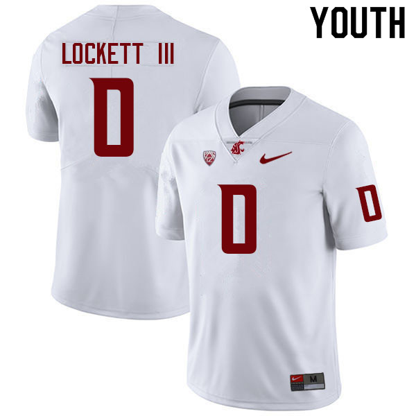 Youth #0 Sam Lockett III Washington State Cougars College Football Jerseys Sale-White